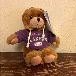 VINTAGE NBA LAKERS teddy Bear Plush With Purple Hoodie 9” 2005 Authentic